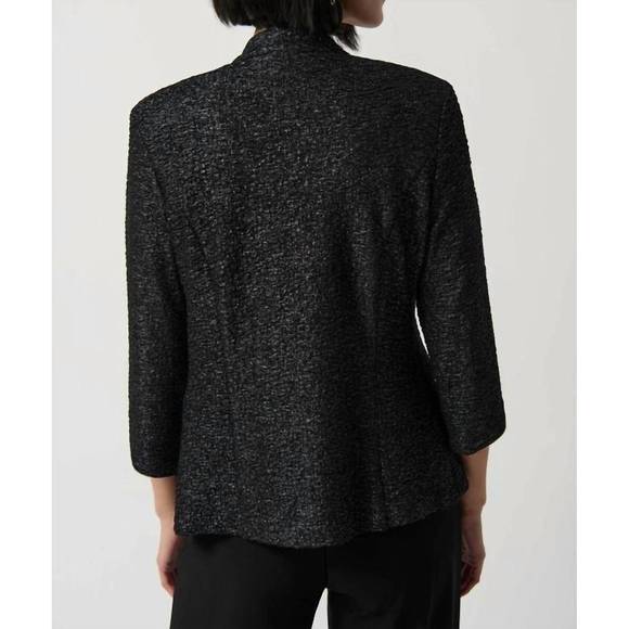 NEW JOSEPH RIBKOFF foiled textured knit two-piece top set in black silver - Picture 3 of 4
